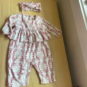 Kate Quinn red koi fish long sleeve ruffle jumpsuit with matching headband